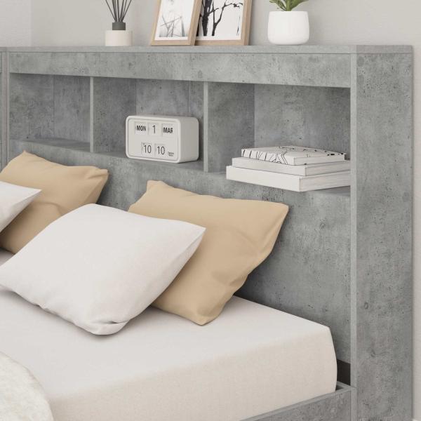 Stauraum-Kopfteil mit Regal mit Kopfteil mit Speicher Betongrau 140 cm Holzwerkstoff