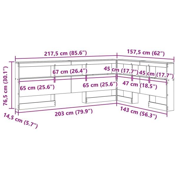 Stauraum-Kopfteil mit Regal mit Kopfteil mit Speicher Betongrau 140 cm Holzwerkstoff