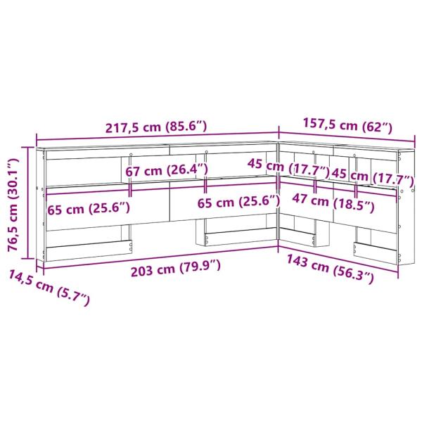 Stauraum-Kopfteil mit Regal mit Kopfteil mit Speicher Betongrau 140 cm Holzwerkstoff