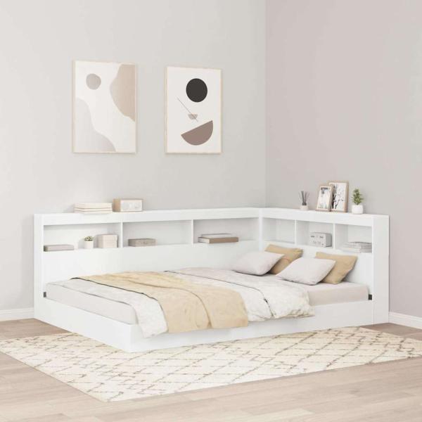 ARDEBO.de - Stauraum-Kopfteil mit Regal mit Kopfteil mit Speicher Weiß 150 cm Holzwerkstoff