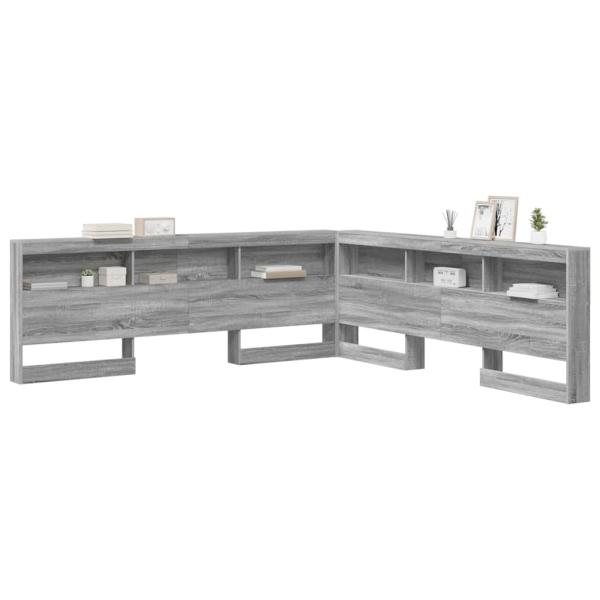 Stauraum-Kopfteil mit Regal mit Kopfteil mit Speicher Grau Sonoma 180 cm Holzwerkstoff