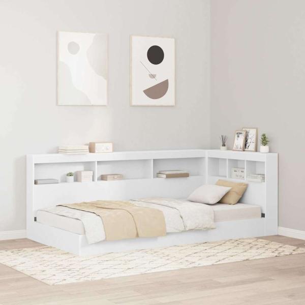 ARDEBO.de - Stauraum-Kopfteil mit Regal mit Kopfteil mit Speicher Weiß 90 cm Holzwerkstoff