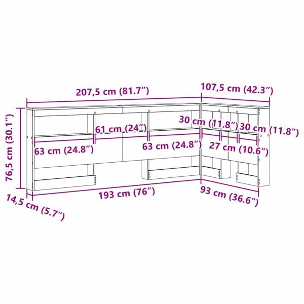 Stauraum-Kopfteil mit Regal Schwarze Eiche 90 cm Holzwerkstoff
