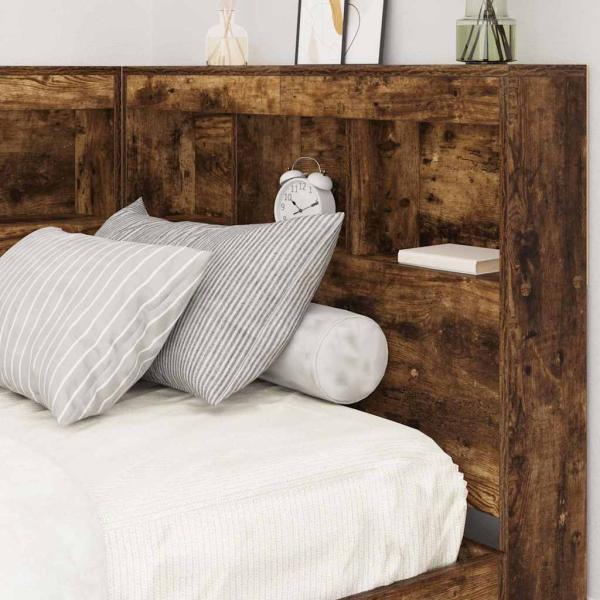 Stauraum-Kopfteil mit Regal mit Kopfteil mit Speicher Räuchereiche 90 cm Holzwerkstoff