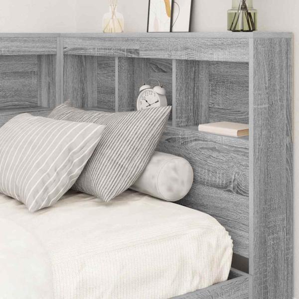 Stauraum-Kopfteil mit Regal mit Kopfteil mit Speicher Grau Sonoma 90 cm Holzwerkstoff