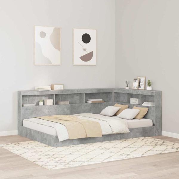 ARDEBO.de - Stauraum-Kopfteil mit Regal mit Kopfteil mit Speicher Betongrau 120 cm Holzwerkstoff