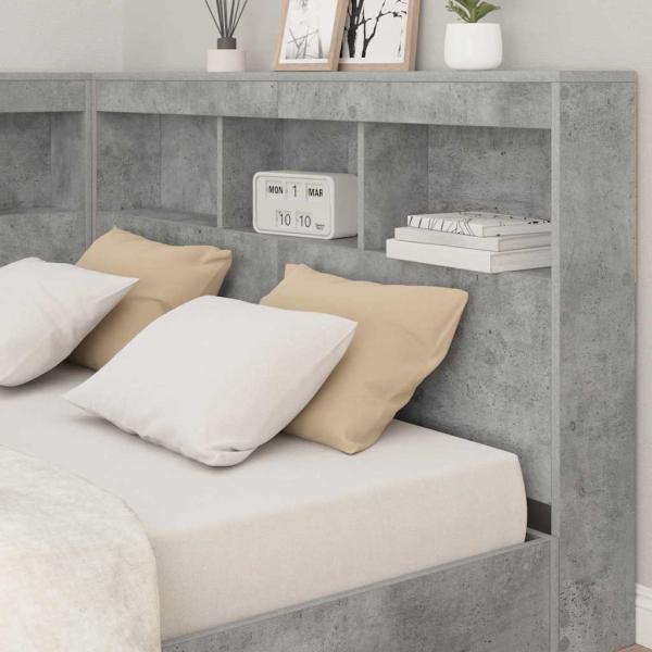 Stauraum-Kopfteil mit Regal mit Kopfteil mit Speicher Betongrau 120 cm Holzwerkstoff