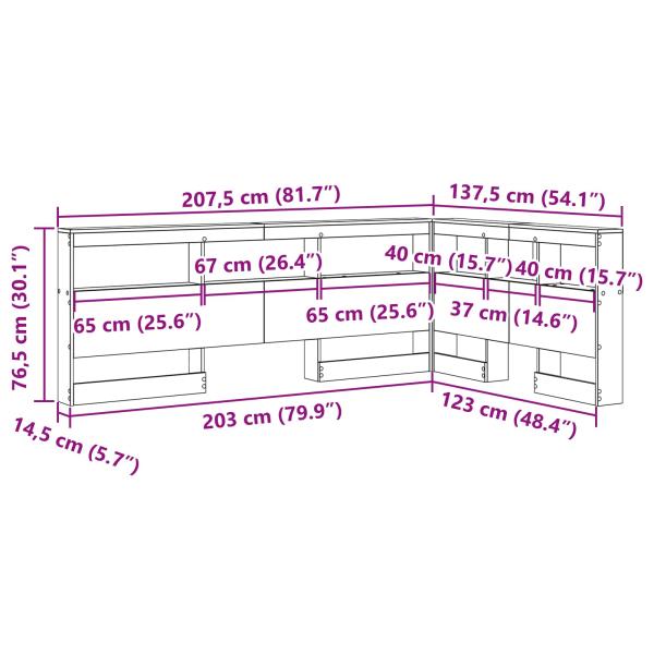 Stauraum-Kopfteil mit Regal Räuchereiche 120 cm Holzwerkstoff