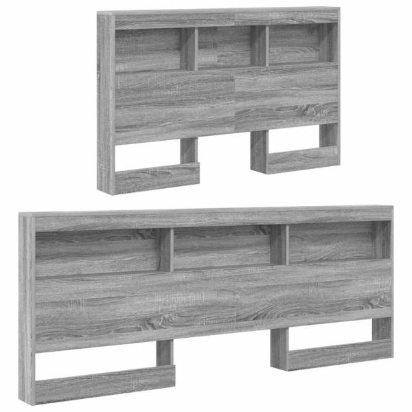 Stauraum-Kopfteil mit Regal mit Kopfteil mit Speicher Grau Sonoma 120 cm Holzwerkstoff