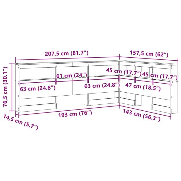 Stauraum-Kopfteil mit Regal Räuchereiche 140 cm Holzwerkstoff