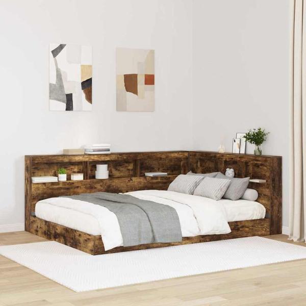 ARDEBO.de - Stauraum-Kopfteil mit Regal Räuchereiche 135 cm Holzwerkstoff