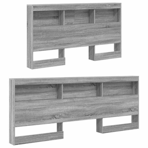 Stauraum-Kopfteil mit Regal mit Kopfteil mit Speicher Grau Sonoma 135 cm Holzwerkstoff