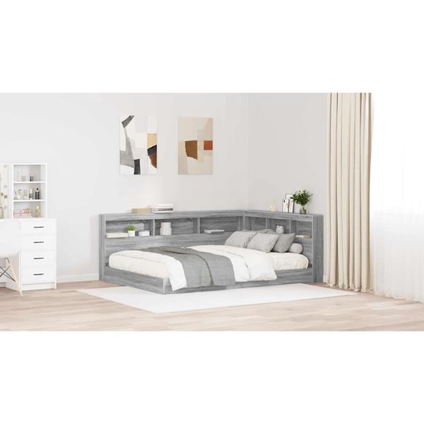 Stauraum-Kopfteil mit Regal mit Kopfteil mit Speicher Grau Sonoma 135 cm Holzwerkstoff