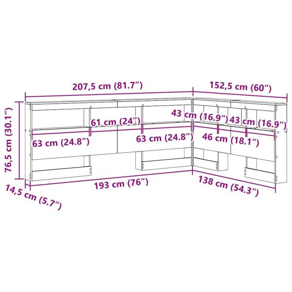 Stauraum-Kopfteil Eiche handwerklich 135 cm Holzwerkstoff
