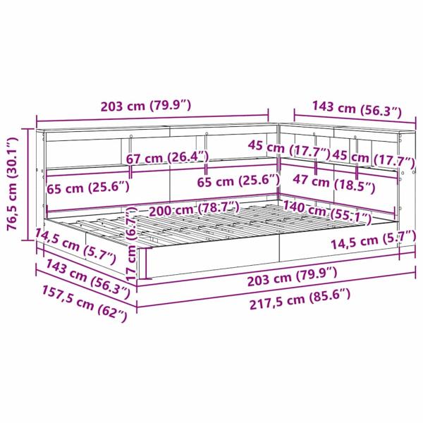 Bücherregal Bett 2 pcs Räuchereiche 140 x 200 cm Holzwerkstoff