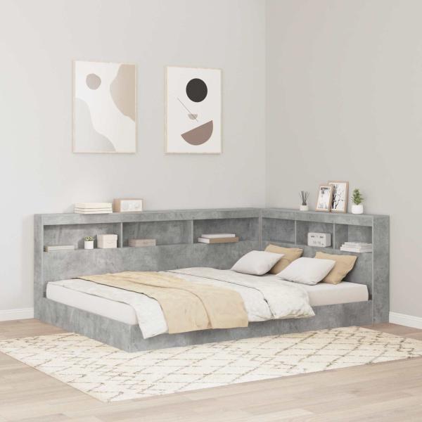 ARDEBO.de - Bücherregal Bett mit Regal 2 pcs Betongrau 160 x 200 cm Melamin