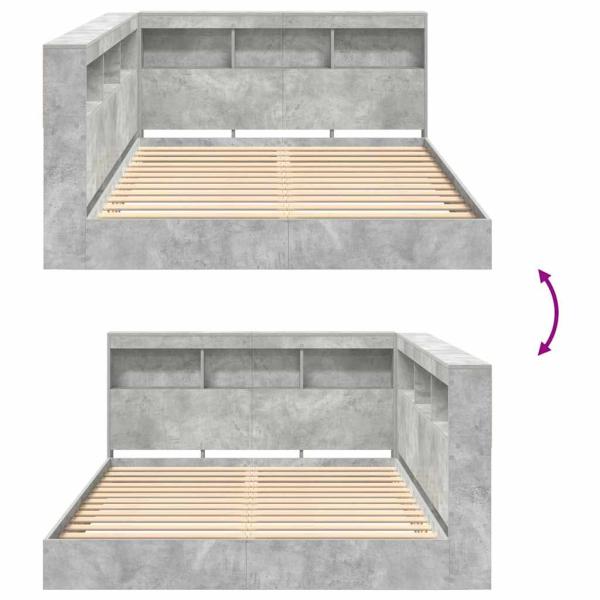 Bücherregal Bett mit Regal 2 pcs Betongrau 160 x 200 cm Melamin