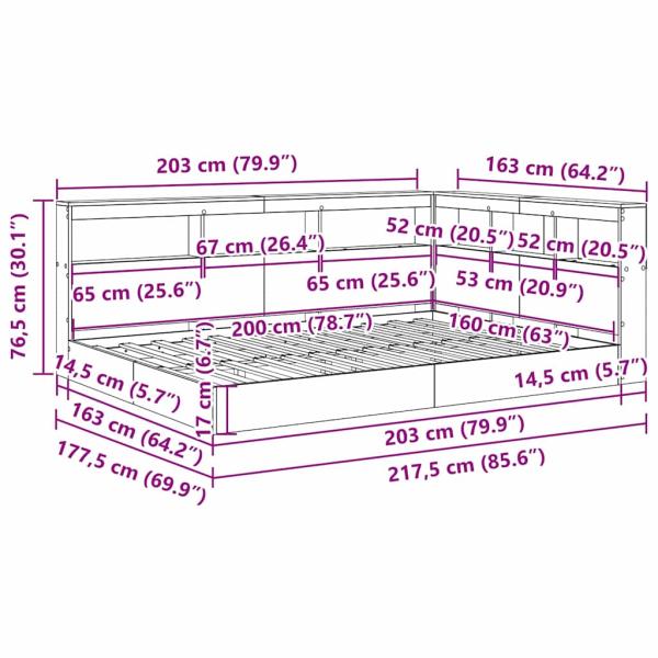 Bücherregal Bett mit Regal 2 pcs Betongrau 160 x 200 cm Melamin