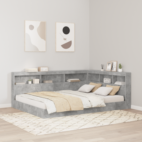 Bücherregal Bett mit Regal 2 pcs Betongrau 160 x 200 cm Melamin