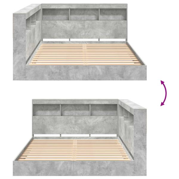 Bücherregal Bett mit Regal 2 pcs Betongrau 160 x 200 cm Melamin