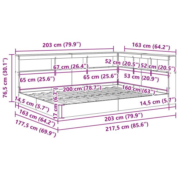 Bücherregal Bett 2 pcs Räuchereiche 160 x 200 cm Spanplatte