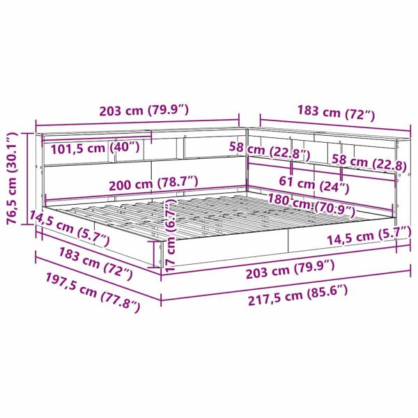 Bücherregal Bett mit Regal 2 pcs Betongrau 180 x 200 cm Beton