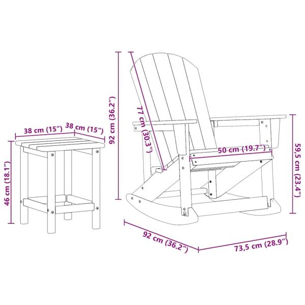Garten Lounge Set 3 pcs Schwarz Mittel 38 x 38 x 46 cm HDPE