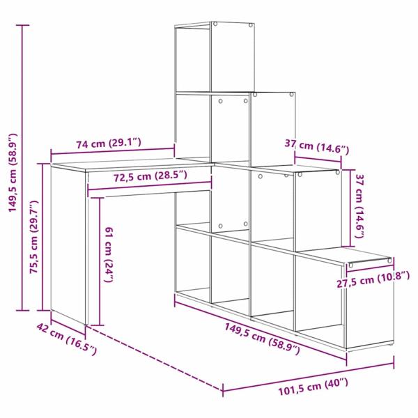Eckschreibtisch mit Regal Grau Sonoma 101,5 x 149,5 x 149,5 cm