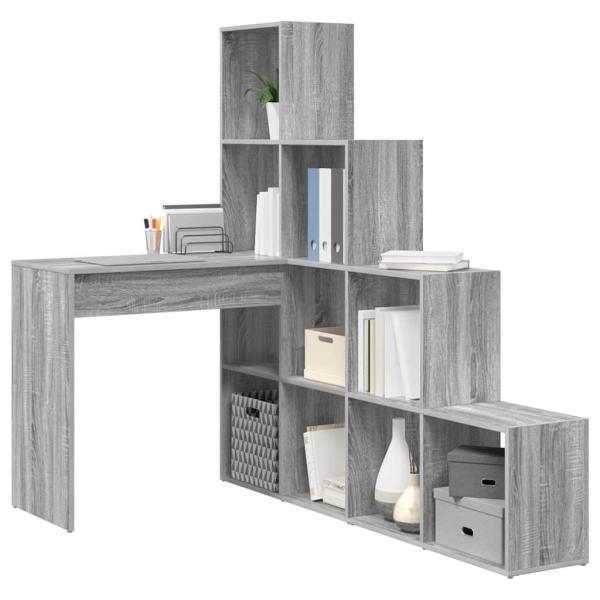 Eckschreibtisch mit Regal Grau Sonoma 101,5 x 149,5 x 149,5 cm