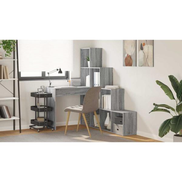 Eckschreibtisch mit Regal Grau Sonoma 101,5 x 149,5 x 149,5 cm