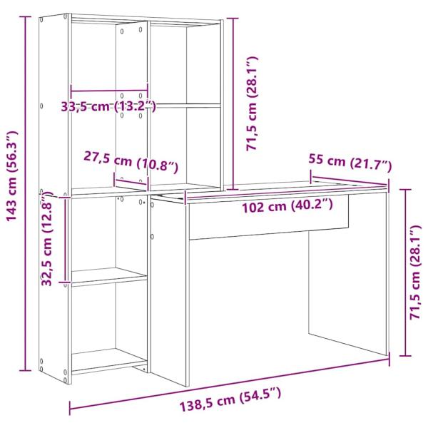 Schreibtisch Räuchereiche 138.5 x 55 x 143 cm Holzwerkstoff