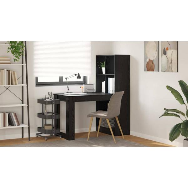 Schreibtisch mit Regal Schwarz Eichen-Optik 122 x 67 x 145 cm