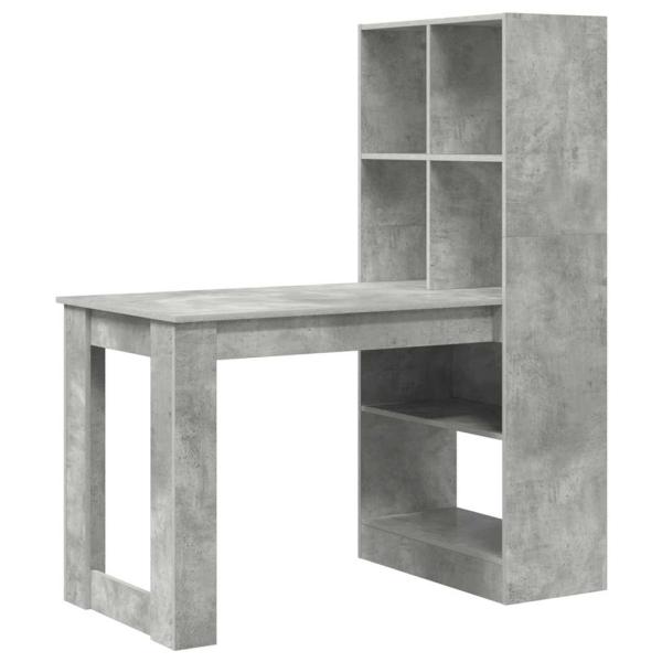 Schreibtisch mit Regal mit Speicher Beton Grau 122 x 67 x 145 cm
