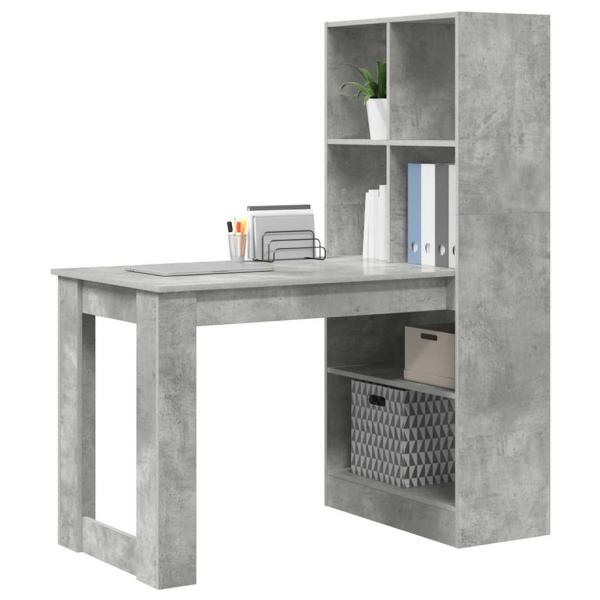 Schreibtisch mit Regal mit Speicher Beton Grau 122 x 67 x 145 cm