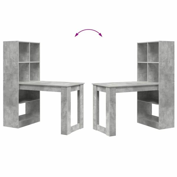 Schreibtisch mit Regal mit Speicher Beton Grau 122 x 67 x 145 cm