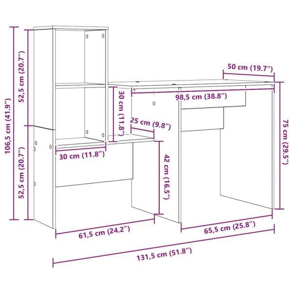 Schreibtisch Sonoma Eiche 131,5 x 50 x 106,5 cm Holzwerkstoff