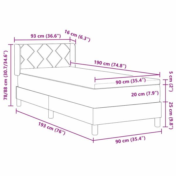 Boxspringbett mit Kopfteil Schwarz 90 x 190 cm Stoff und Schaum