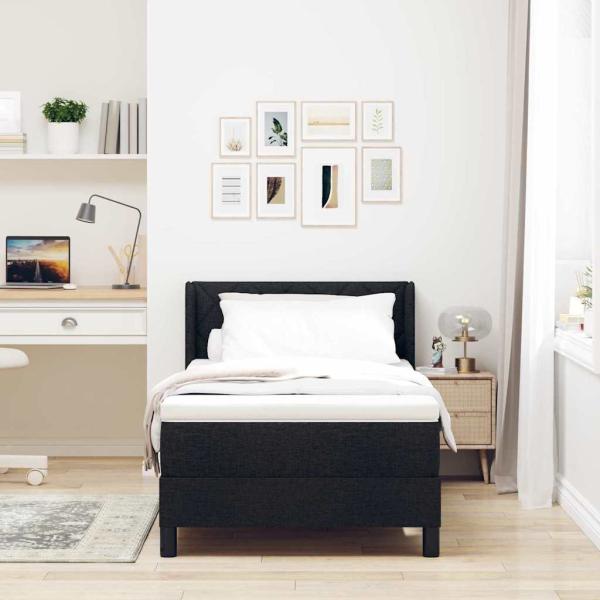 Boxspringbett mit Kopfteil Schwarz 90 x 190 cm Stoff und Schaum