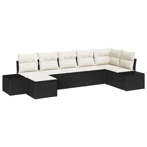 Garten-Sofa-Set mit Kissen 7 pcs Schwarz PE Rattan