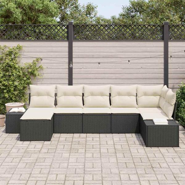 Garten-Sofa-Set mit Kissen 7 pcs Schwarz PE Rattan