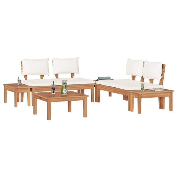 Gartenbänke Set 3 pcs Braun und Creme 2-Sitzer S Massivholz