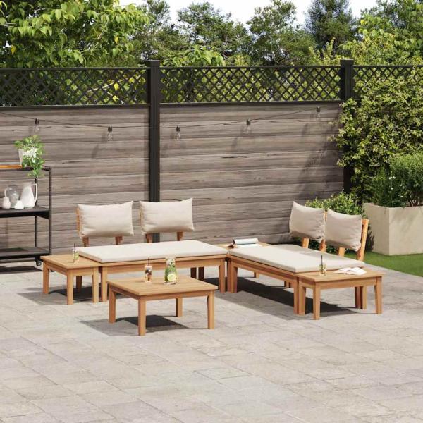 Gartenbänke Set 3 pcs Braun und Creme 2-Sitzer S Massivholz