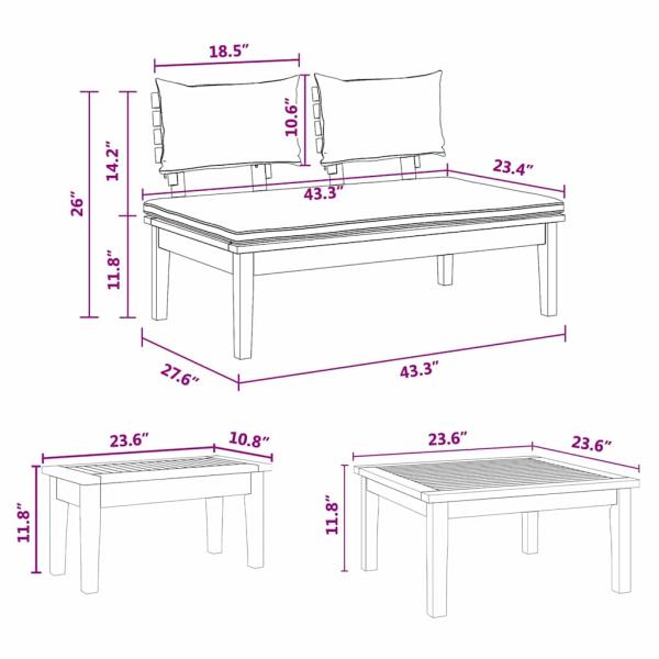 Gartenbänke Set 3 pcs Braun und Creme 2-Sitzer S Massivholz