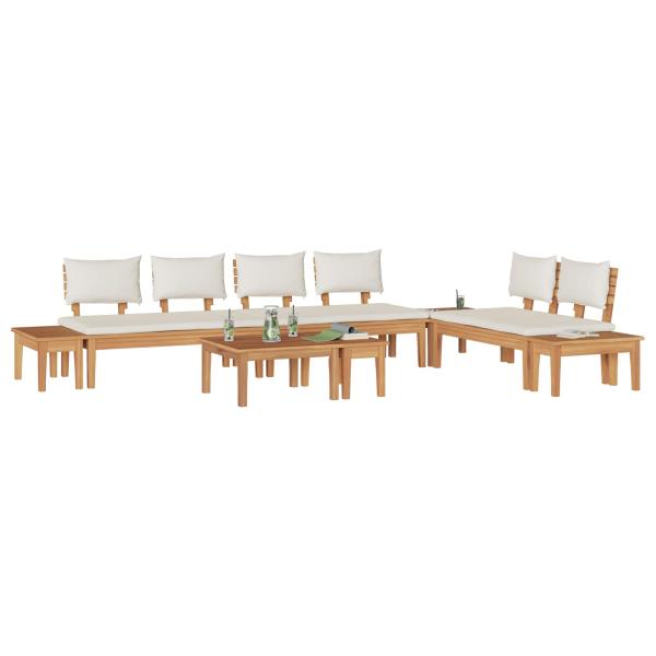 Gartenbänke Set 5 pcs Braun und Creme 2-Sitzer S Massivholz