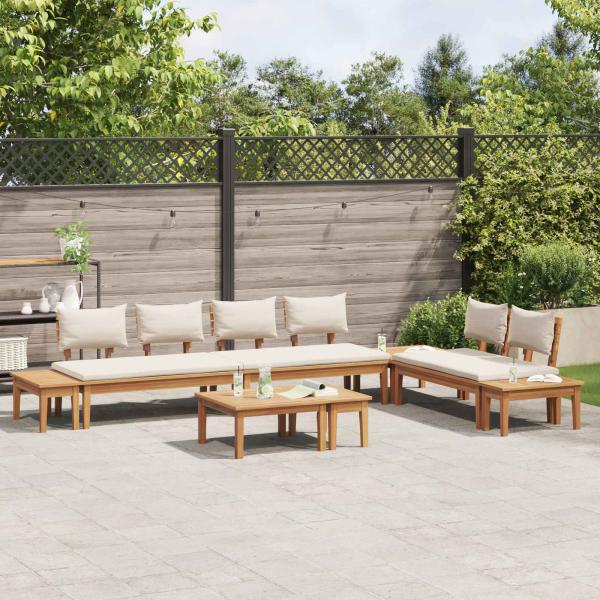 Gartenbänke Set 5 pcs Braun und Creme 2-Sitzer S Massivholz