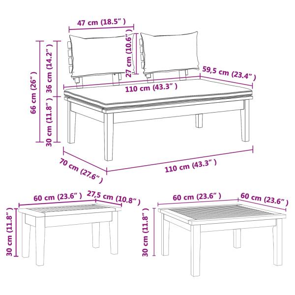 Gartenbänke Set 5 pcs Braun und Creme 2-Sitzer S Massivholz