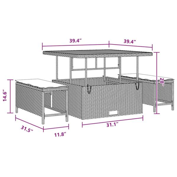 Garten-Sofa-Set mit Kissen mit Speicher mit Kissen 11 pcs Schwarz Poly Rattan