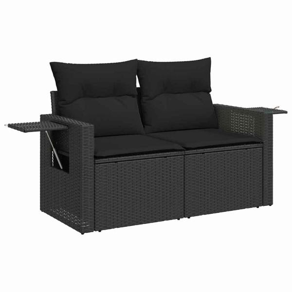 Garten-Sofa-Set mit Kissen mit Speicher mit Kissen 11 pcs Schwarz Poly Rattan