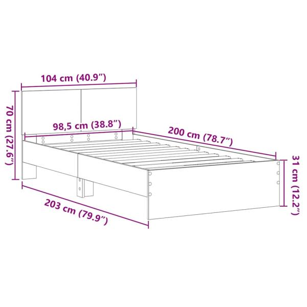 Bettgestell mit Kopfteil Schwarze Eiche 100 x 200 cm