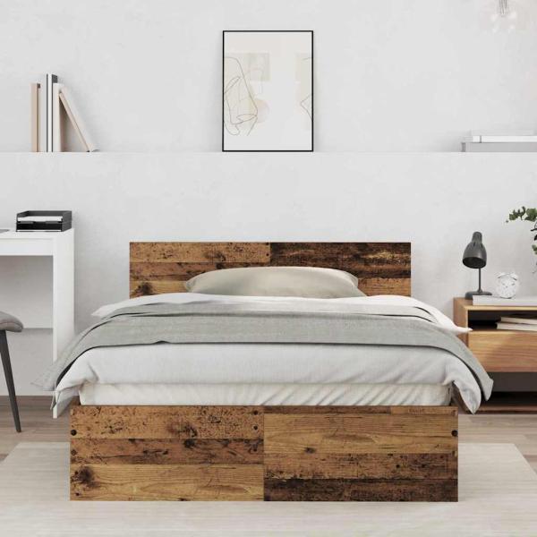 ARDEBO.de - Bettgestell mit Kopfteil Altholz 120 x 190 cm Massivholz